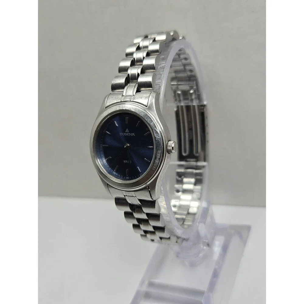 Womens Dugena WR 50 1907 Blue Sunburst Dial Silver Tone Quartz Watch New Battery